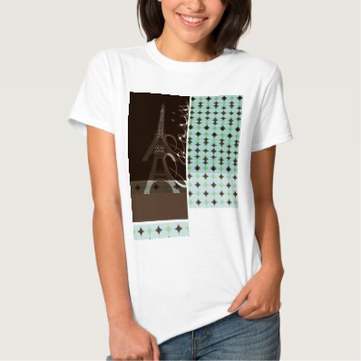 Paris; Eiffel Tower; Sage Green & Brown Shirts