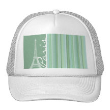Paris; Eiffel Tower; Seafoam, Sage Green Mesh Hats