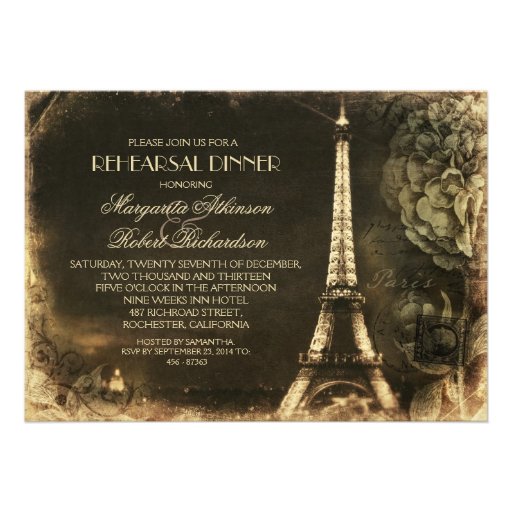 Paris Eiffel tower vintage rehearsal dinner Personalized Invite