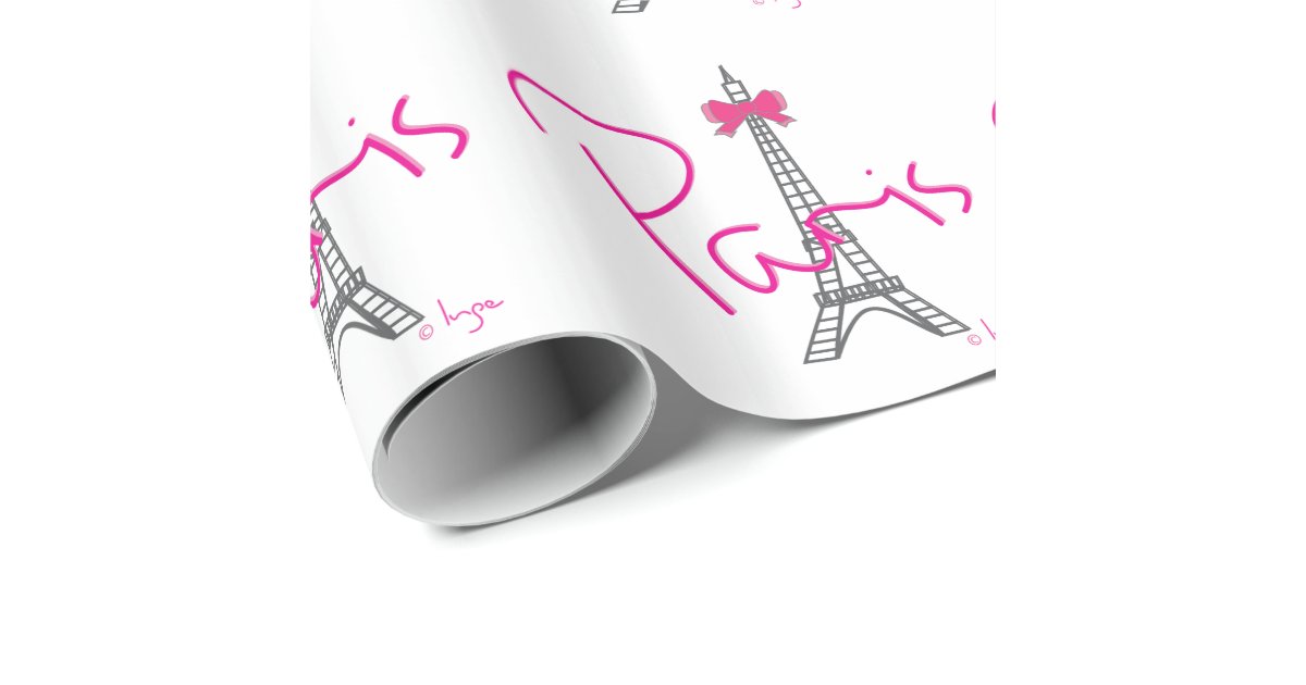PARIS Eiffel Tower with pink bow Wrapping Paper Zazzle