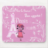 Cute pink and white Paris eiffel tower France Mousepad