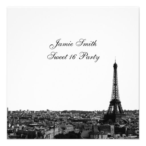 Paris France Skyline #1 BW Sweet 16 V Custom Invitations