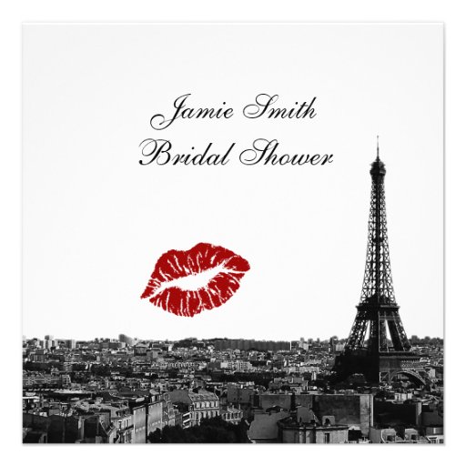 Paris France Skyline Kiss #1 BW Bridal Shower Personalized Invite