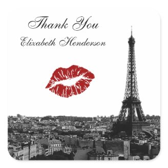 Paris France Skyline Kiss #1 BW Kiss Favor Tag Stickers