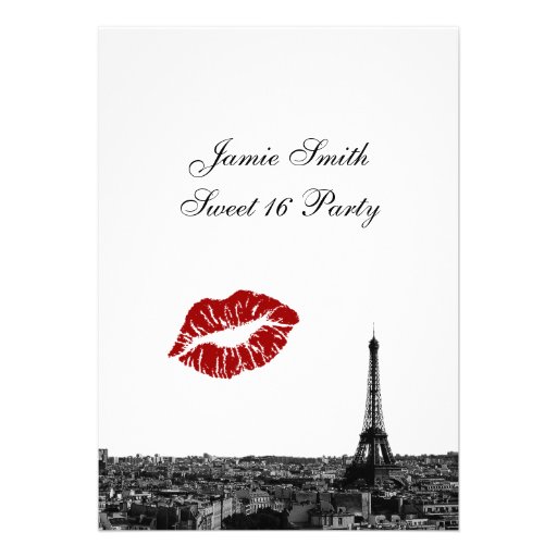 Paris France Skyline Kiss #1 BW Sweet 16 V Custom Invitations