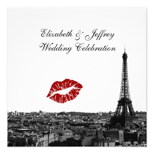 Paris France Skyline Kiss #1 BW Wedding Personalized Invitation