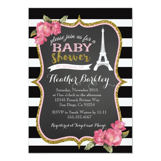 Paris French Eiffel Tower Baby Shower Invitation (front side)