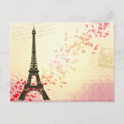 Fun Paris themed design with Eiffel tower and hearts in the background
