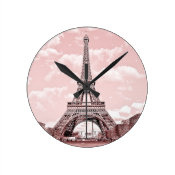 Paris in Pink Eiffel Tower Round Wall Clock