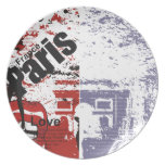Paris in Red and Blue Dsitressed Dinner Plates