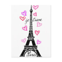 PARIS JE T'AIME EIFFEL AND PINK HEARTS POSTCARD