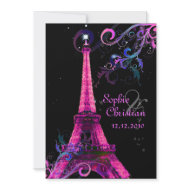 Paris La Nuit, eiffel tower wedding invitations invitation