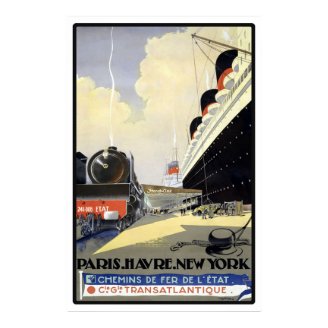 "Paris, Le Havre, New York" Vintage Travel Poster