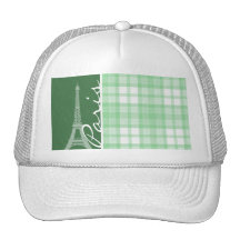 Paris; Light Green Plaid Trucker Hats