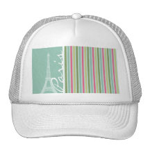 Paris; Mint Green & Pink Stripes Mesh Hats