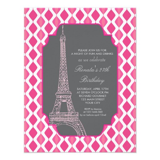 Paris Modern Pink Birthday Party Personalized Invitations