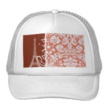 Paris; Orange Damask Mesh Hats