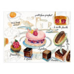 Paris Pastry Sketch watercolor Post Card