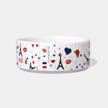 Paris pattern with Eiffel Tower Cat Bowl