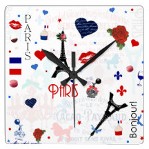 Paris pattern with Eiffel Tower Wall Clock