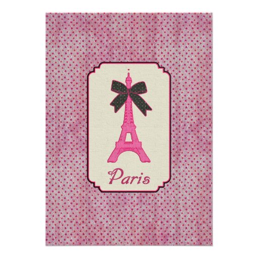 Paris Pink and Black Polka Dot Eiffel Tower & Bow Custom Announcements