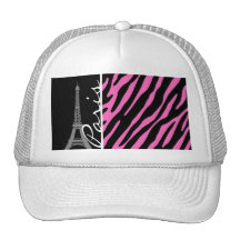 Paris; Pink & Black Zebra Print Trucker Hat