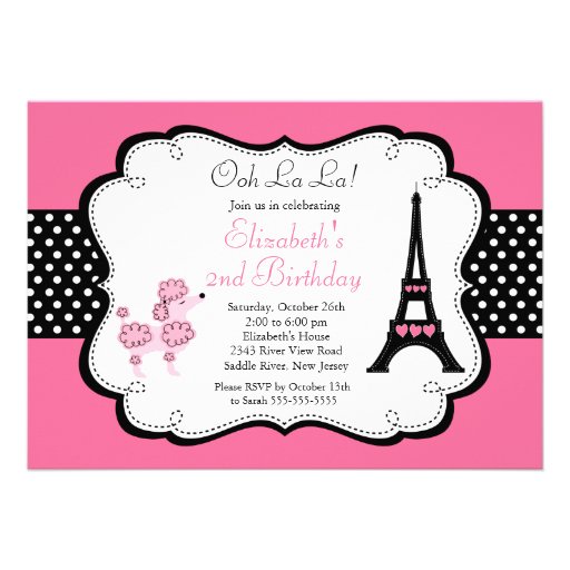 Paris Pink Poodle Birthday Party Invitations