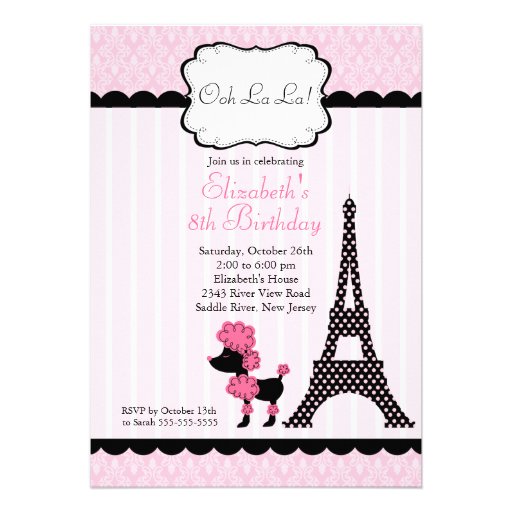 Paris Pink Poodle Birthday Party Invitations