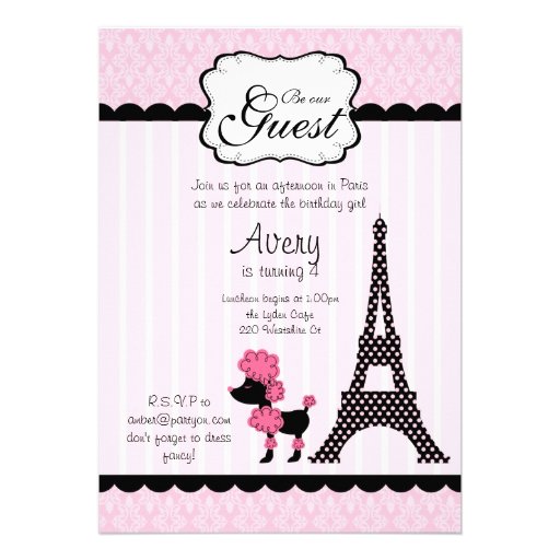 Paris Pink Poodle Eiffle Tower tea party bridal Cards