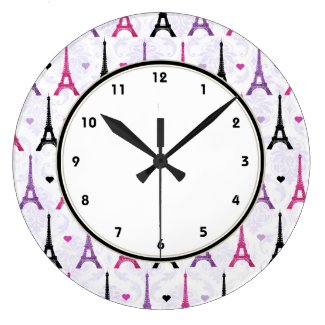 Paris Pink & Purple Eiffel Tower pattern Clock