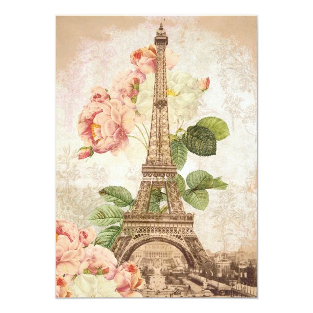 Paris Pink Rose Vintage Romantic Invitation