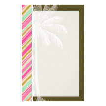 Paris; Pink & Seafoam Striped Customized Stationery