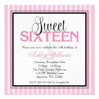Paris Pink Stripes Sweet 16 Birthday Invitations Personalized Invitation