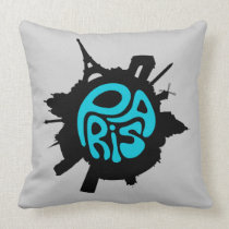 Paris Planet Aqua Black Typography pillow pillows