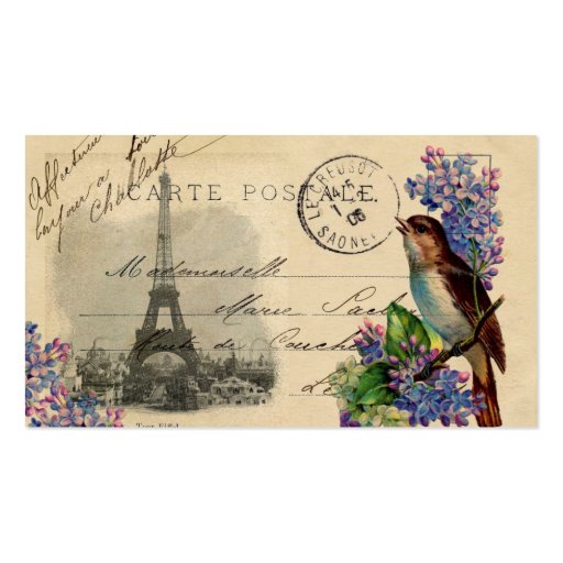 Paris Postcard Bird on Lilacs Business Card (front side)