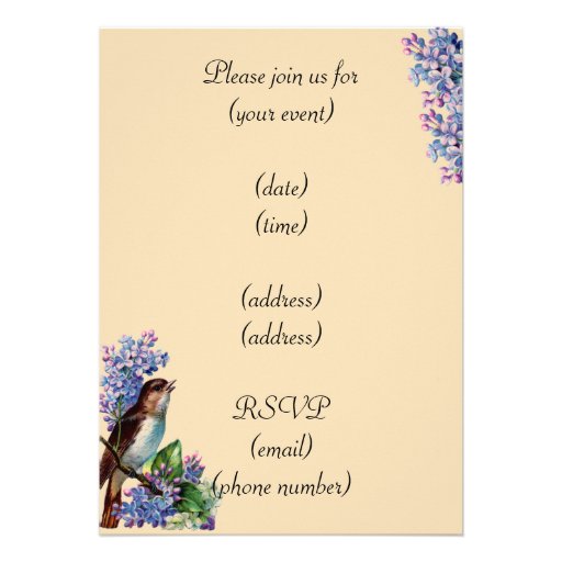Paris Postcard Bird on Lilacs Invitation