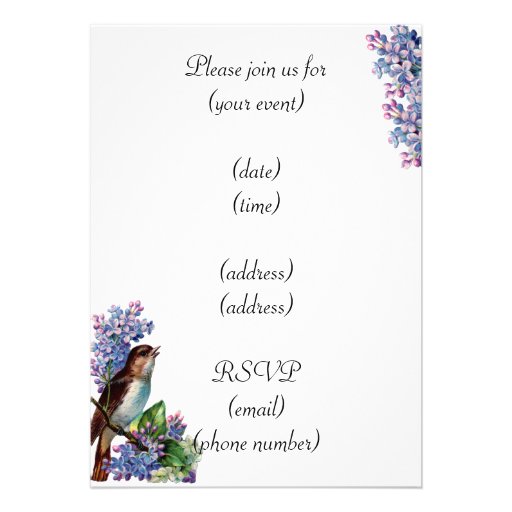 Paris Postcard Bird on Lilacs Invitation