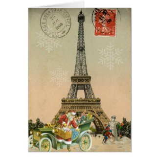 Paris Santa and Snowman Christmas Card