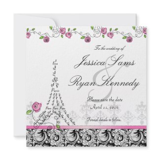 Paris Save the Date Wedding Card Black White invitation