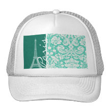 Paris; Seafoam Green Damask Trucker Hat