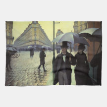 Paris Street, Rainy Day by Gustave Caillebotte Kitchen Towels