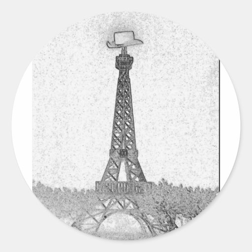 Paris, Texas Eiffel Tower Drawing Round Stickers
