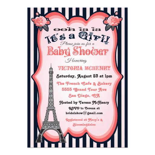 Paris theme Baby Shower Invitations