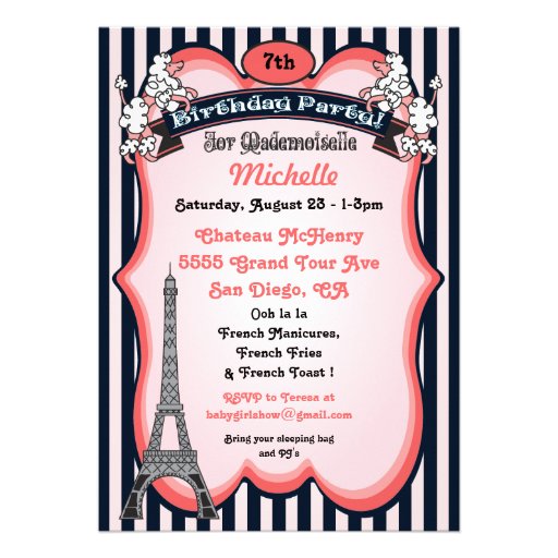 Paris theme Birthday Party Invitations