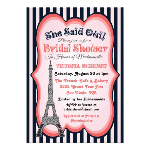 Paris theme Bridal Shower Invitations