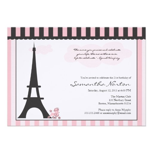 Paris Themed Birthday Invitation