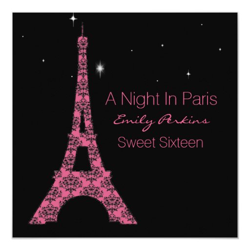 Paris Themed Custom Sweet Sixteen Invitation (front side)