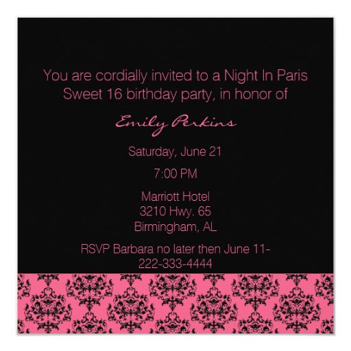 Paris Themed Custom Sweet Sixteen Invitation