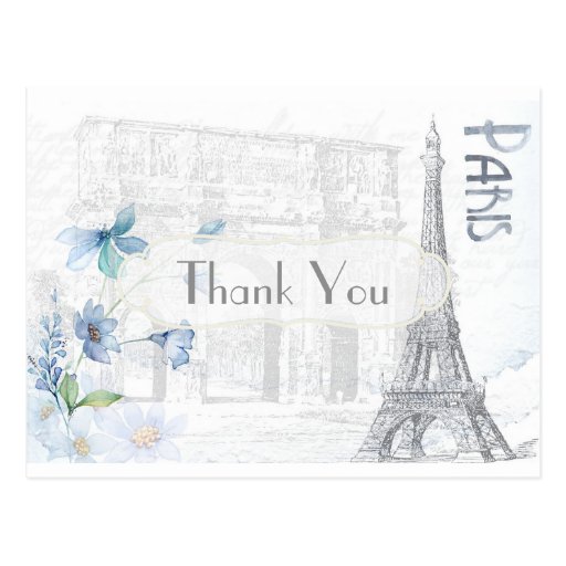 Paris Themed Thank You Postcard | Zazzle