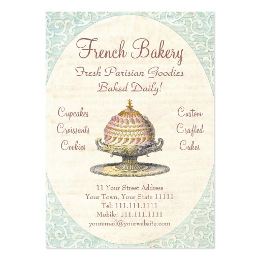 Paris Victorian Vintage French Bakery Business Card (back side)